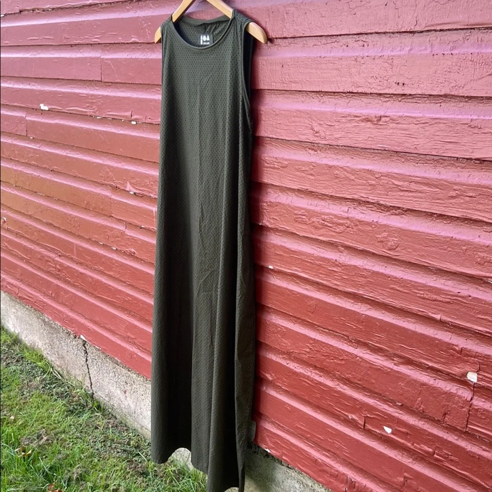 LABO.ART Abito Happy Dress Dark Olive Green Perforated Cotton Sleeveless Maxi - Picture 8 of 13